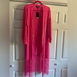 L&B Pink Sequin Fringe Duster Jacket